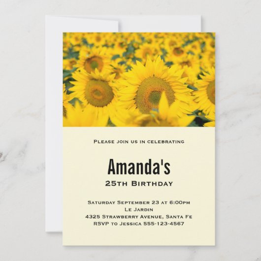 イエローフィールドのひまわり誕生日 招待状 (正面)