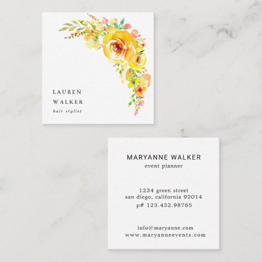 イエローフィールドフローラエレガント名刺 スクエア名刺 (正面/裏面)