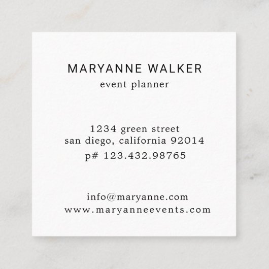 イエローフィールドフローラエレガント名刺 スクエア名刺 (裏面)