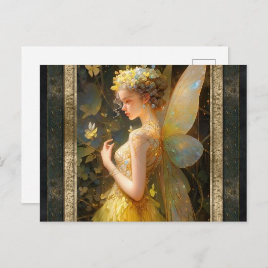 イエローフェアリーウーマンファンタジーアート ポストカード (正面/裏面)
