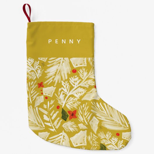 イエローフェスティバルボタニカルパーソナライズされた スモールクリスマスストッキング (正面)