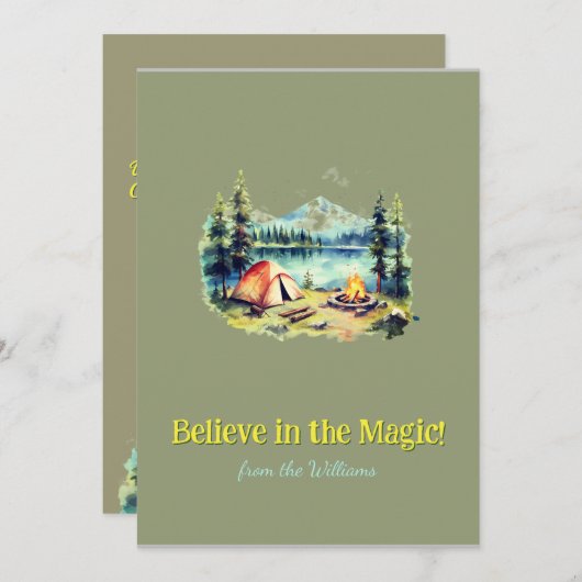 イエローフォントマウンテンクリスマスホリデーキャンプレイク シーズンカード (正面/裏面)