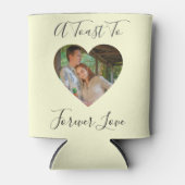 イエローフォーエバーラブフォトハート結婚フレーム 缶クーラー (正面)