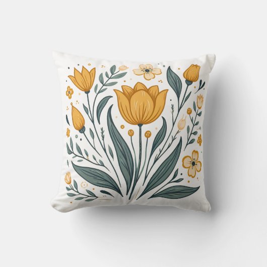 イエローフォークチューリップ装飾用クッション クッション (正面)