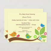 イエローフォー 鳥のベイビーシャワー招待状 招待状 (正面/裏面)