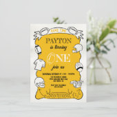 イエローフットボール1st片手引き誕生日 招待状 (スタンド正面)