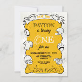 イエローフットボール1st片手引き誕生日 招待状 (正面)