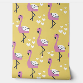 イエローフラミンゴサファリアニマルズ子供部屋 壁紙