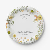 イエローフラワーのおしゃれなプリンセスの結婚前お披露目パーティー ペーパープレート (正面)