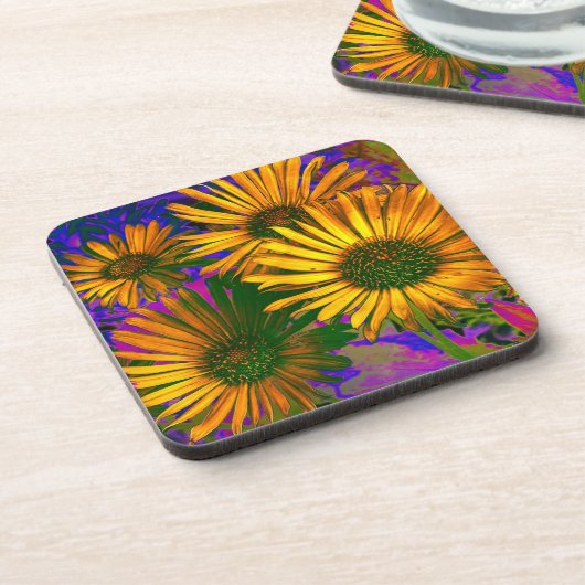 イエローフラワーアエレガントートフローラかわいらしモダン コースター (左側)