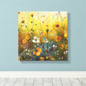 イエローフラワーアートランドスケープデザイン キャンバスプリント (インサイチュ (ウッドフロア))