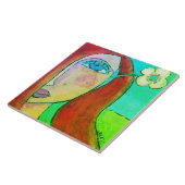 イエローフラワーインザアーヘア抽象芸術ポートレート タイル (側面)