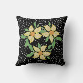 イエローフラワーオンホワイトステッチ黒装飾用クッション クッション (裏面)