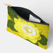 イエローフラワーグリーン葉ズアーティザンクロシェプリント アクセサリーポーチ (見開き)