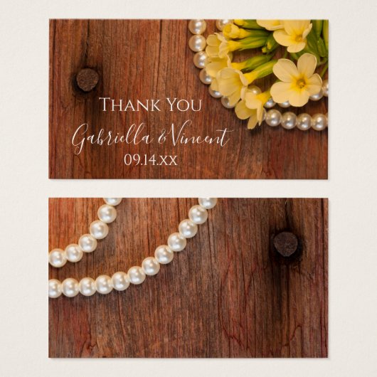 イエローフラワーズアンドバーンウッド結婚式の引き出物ラベル (正面&裏面)