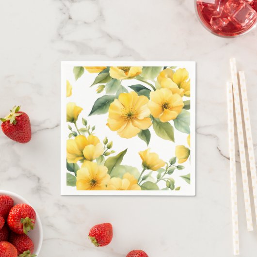 イエローフラワーズガーデンソフトウォーター色 スタンダードカクテルナプキン (インサイチュ)