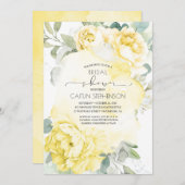 イエローフラワーズソフトグリーンブライダルシャワー 招待状 (正面/裏面)