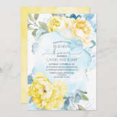 イエローフラワーズダスティブルーリハエレガントーサルディナー 招待状 (正面/裏面)