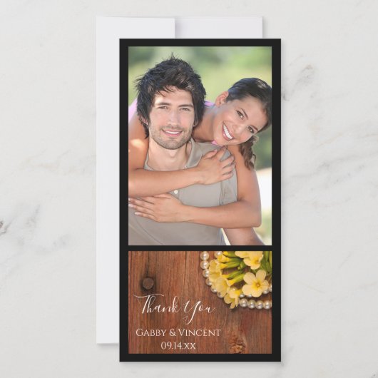 イエローフラワーズパールバーンウッドカントリーありがとう サンキューカード (正面)