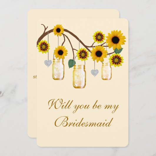 イエローフラワーズメイソンジャースブリデスメイドカード 招待状 (正面/裏面)