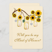 イエローフラワーズメイソンジャースメイド・オブ・オーナー(花嫁付き添い人)カード 招待状 (正面/裏面)