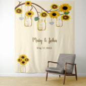 イエローフラワーズメイソンジャース写真背景 タペストリー (インサイチュ)