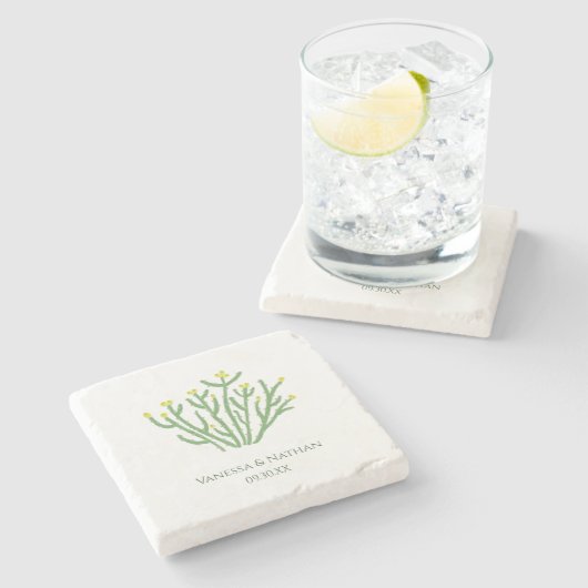 イエローフラワーチョラサボテン結婚式の引き出物 ストーンコースター (横)