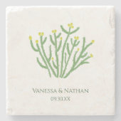 イエローフラワーチョラサボテン結婚式の引き出物 ストーンコースター (正面)