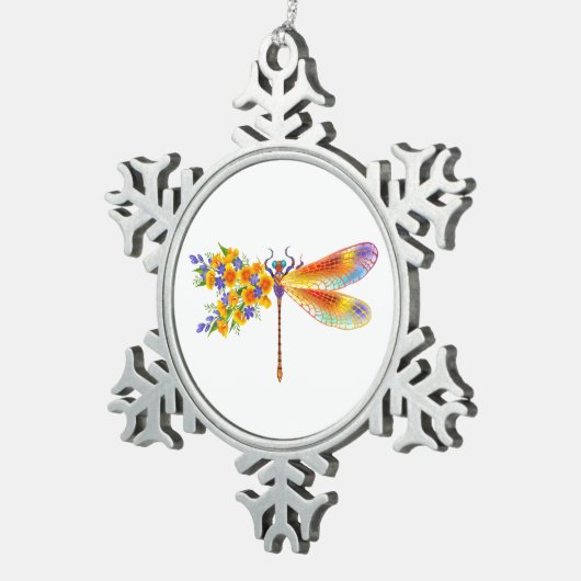 イエローフラワートンボ スノーフレークピューターオーナメント (右)