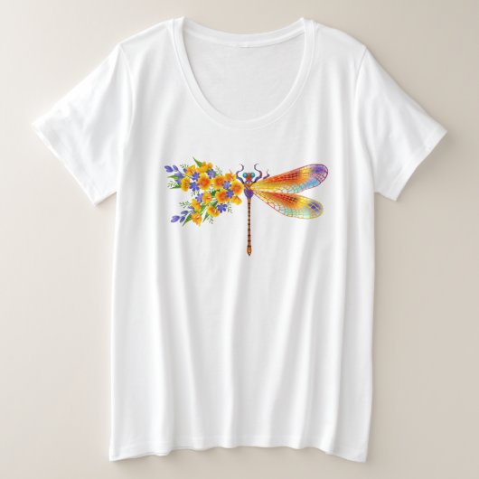 イエローフラワートンボ プラスサイズTシャツ (デザイン正面)