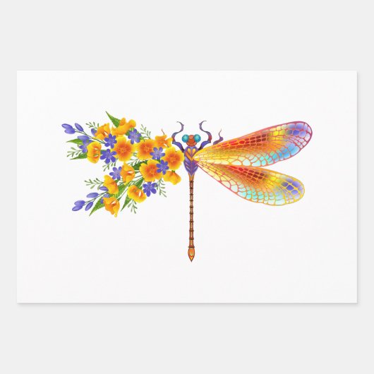 イエローフラワートンボ ラッピングペーパーシート (正面)