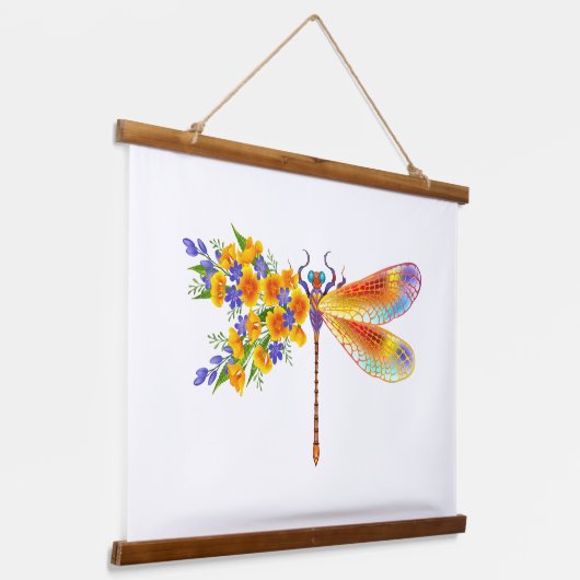 イエローフラワートンボ 吊り下げ型タペストリー (傾斜あり)