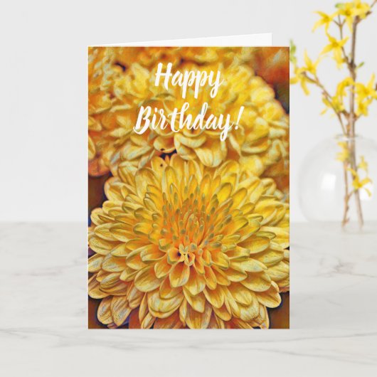 イエローフラワーブライトバースト誕生日 カード (黄色い花)
