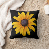 イエローフラワーブラックフォト装飾用クッション クッション (ブランケット)