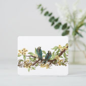 イエローフラワーブランチヴィンテージ鳥婚式RSVP 出欠カード (スタンド正面)