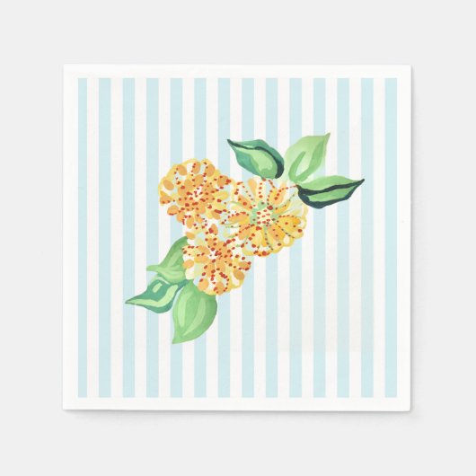 イエローフラワーブルーストライプ スタンダードカクテルナプキン (正面)
