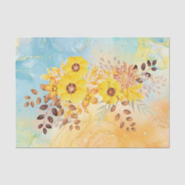 イエローフラワーブルーマーブルウォーターカラーデコップティ 薄葉紙