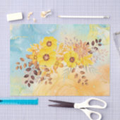 イエローフラワーブルーマーブルウォーターカラーデコップティ 薄葉紙 (クラフト)