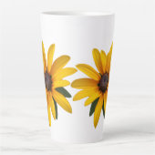 イエローフラワーモダンシンプルズブラックアイドスーザン カフェラテマグ (正面)