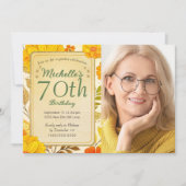 イエローフラワー ゴールド ガーデンパーティー 写真 70歳 招待状 (正面)