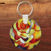 イエローフリーシア水彩画オリジナルアート花 キーホルダー (正面)