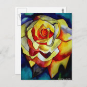 イエローフリーシア水彩画オリジナルアート花 ポストカード (正面/裏面)