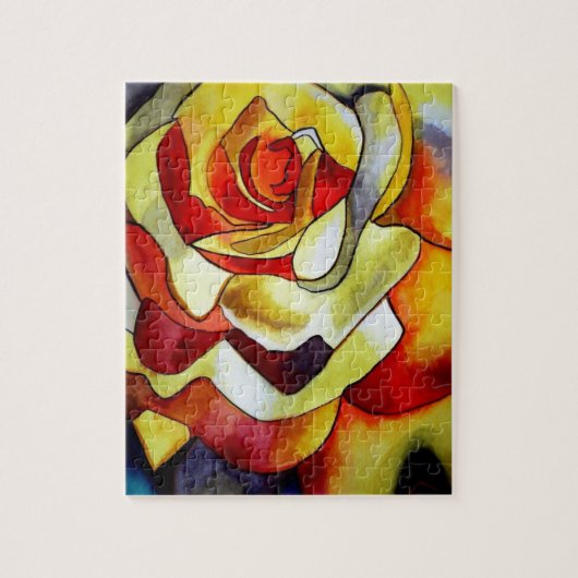 イエローフリーシア花の水の色のアート絵画ズ ジグソーパズル (縦)