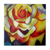 イエローフリーシア花の水の色のアート絵画ズ タイル (正面)