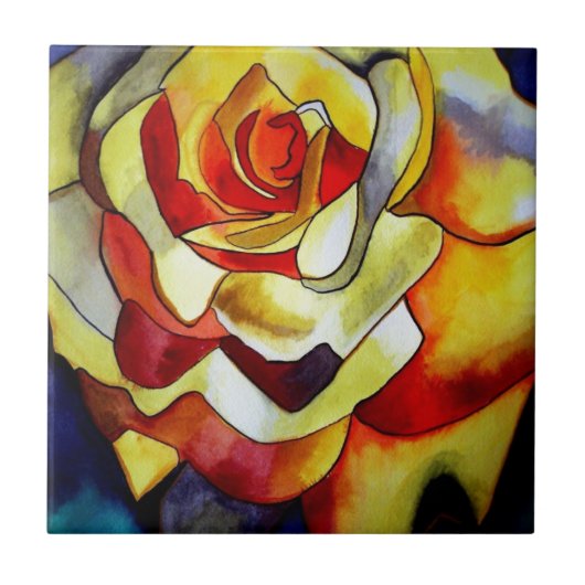 イエローフリーシア花の水の色のアート絵画ズ タイル (正面)