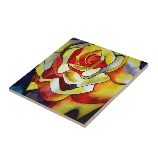 イエローフリーシア花の水の色のアート絵画ズ タイル (側面)