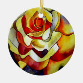 イエローフリージアの水彩画オリジナルエアーフラワー セラミックオーナメント (正面)