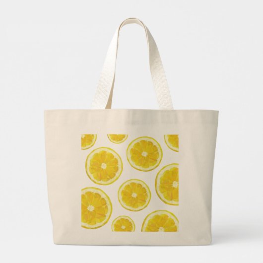 イエローフレッシュレモンスライスカスタム文字 ラージトートバッグ (裏面)