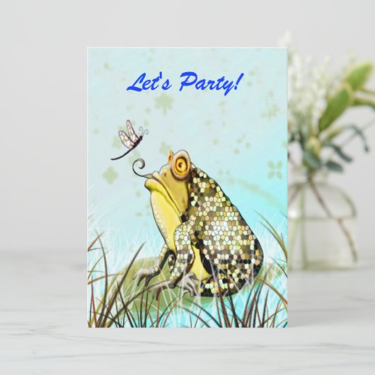イエローフロッグおもしろいかわいいカード 招待状 (スタンド正面)