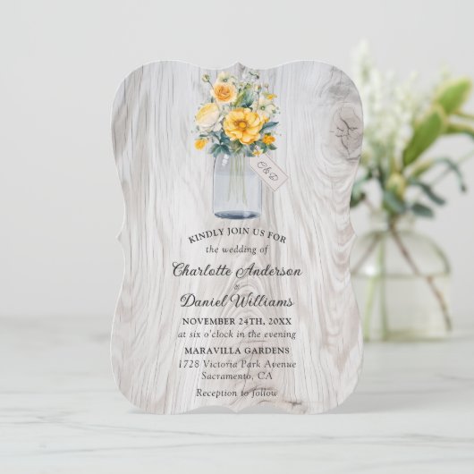 イエローフローラウッドメイソンジャー結婚ズ 招待状 (スタンド正面)